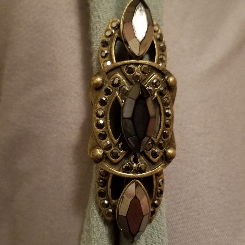 Vintage Bronze Ring with Black and Smoky Marquise Stones